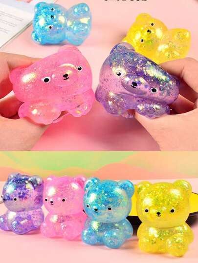 1 件 OPP 包装麦芽糖熊柔软挤压玩具，颜色随机慢回弹减压球玩具