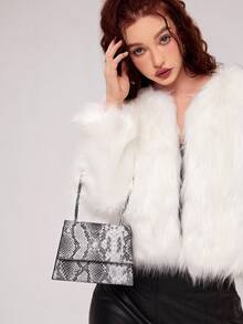 Minimalist Fashion Shoulder Bag With Contrast Color Snake Skin Pattern For Commute And Casual Outingshandbag, Cross Body Bag,Fashionable,Fashion,VintagePU Leathernovelty Bag,Small Bag, Square Bag,For Ladies And Girls, Leisure, Weekend And Holiday - Grey - View 4