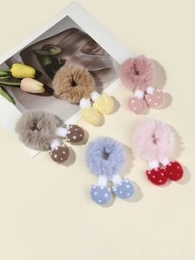 1入韓式新款可愛毛絨蘑菇女髮圈，適用於馬尾，包子頭，上盤髮型，彈性髮圈 - 彩色 - 查看 2