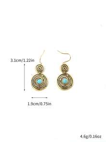 1pair Creative Wrapped Turquoise Spiral Circle Layered Earrings - Gold - View 6