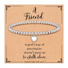 1入組4mm銀珠手鍊,彈性疊加電鍍時尚手鍊,是女兒、孫女、姊妹和朋友的生日、母親節等的禮物。