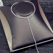 1pc Rhinestone Embellished Minimalist Y-Shaped Long Necklace, Suitable For Women To Wear At Nightclub And Formal Events