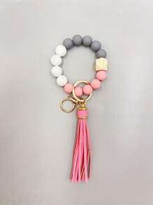 1入組矽膠、橡膠、人造皮革珠鍊手環鑰匙扣,流蘇設計,diy珠寶製作配件 - 米色 - 查看 11