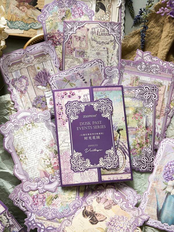 20pcs Vintage English Letter Plant Asymmetric Shape Paper Flower & Butterfly Decorative Scrapbooking Materials,School Supplies,Back To School