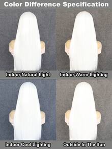 1pc Long Straight Synthetic Wig With Bangs & 1pc Wig Cap - White - View 7