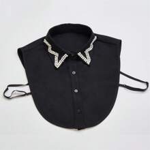 1件女士黑白色雪紡珍珠裝飾時尚可拆式領子