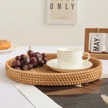 1 件手工编织柳条托盘，日式椭圆形便携式零食水果篮，用于储存、整理、家居装饰、植物烛台托盘、节日装饰、生日派对用品、生日礼物、派对用品、厨房、圣诞节礼物 - 摩卡棕 - 查看 6