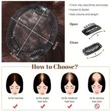 Straight Synthetic Top Silk Hair Pieces Clip In Hair Topper Bangs For Women - Dark Brown - View 3