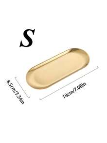 1pc Stainless Steel Oval Shaped Tray - Gold - View 3