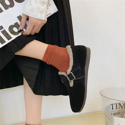 Black Flat Shoes Large Women's Winter Warm Flat Shoes Low Top Women's Flat Shoes Women's Casual Shoes Fashion Versatile Shoes