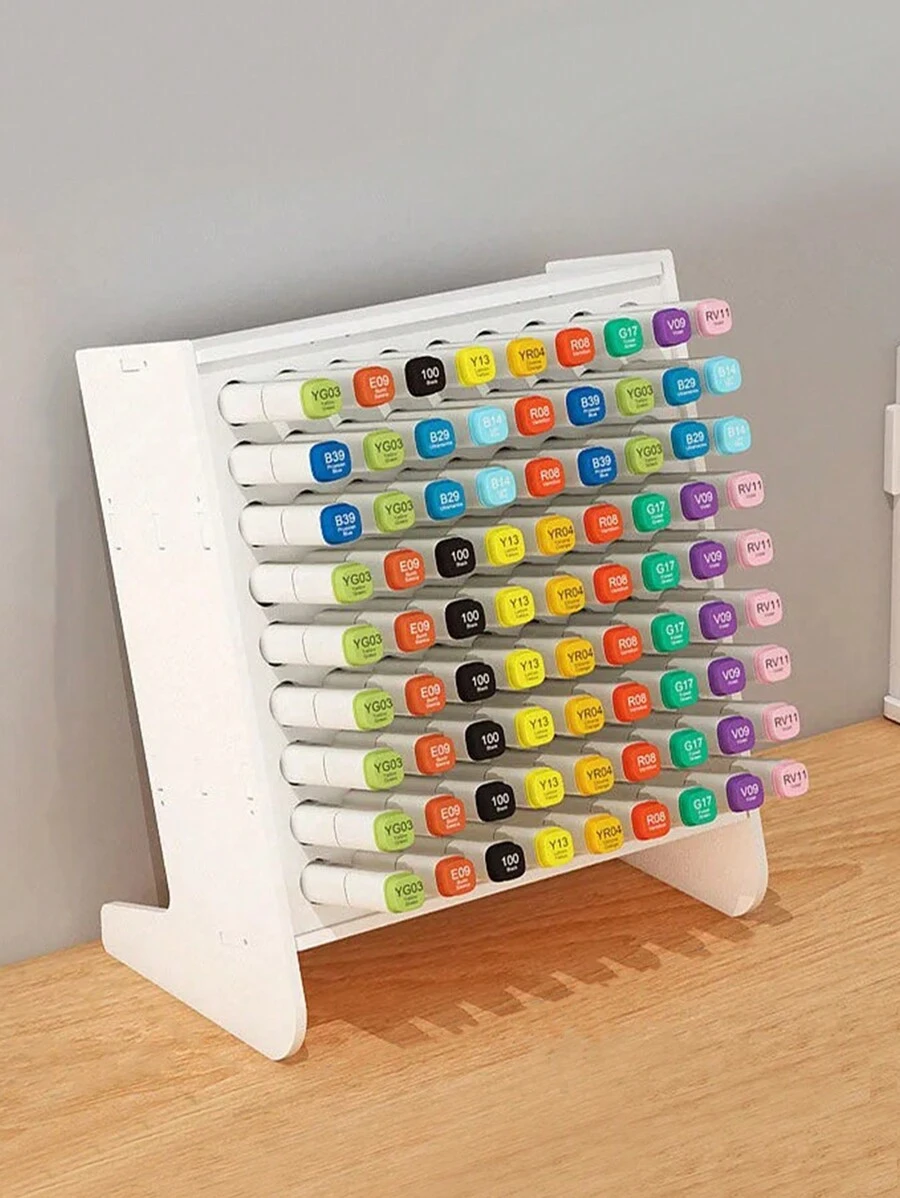 1個大容量81個插槽的麥克筆架,採用傾斜插入設計,可作為學生鉛筆、筆、蠟筆、畫筆的桌面文具組織者;1個垂直式45個插槽的文具收納盒 - 白色 - 查看 1