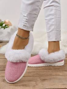 2023 Hàng mới đến Của phụ nữ Cắt thấp Sang trọng Giải trí Bốt Tuyết Màu thuần Màu hồng Da lộn Mùa Đông Giày dép - Hồng - Xem 4