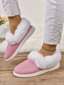2023 Hàng mới đến Của phụ nữ Cắt thấp Sang trọng Giải trí Bốt Tuyết Màu thuần Màu hồng Da lộn Mùa Đông Giày dép - Hồng - Xem 3