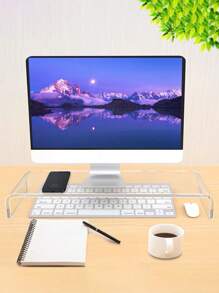 1pc Clear Acrylic Laptop Stand Riser For Monitor - White - View 1