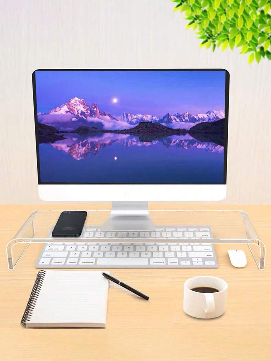 1pc Clear Acrylic Laptop Stand Riser For Monitor - White - View 1