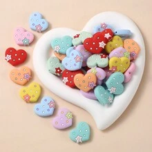 10pcs Silicone Chew Beads For Diy Jewelry Making With Heart Shaped Design And Thread Hole - Multicolor - View 5