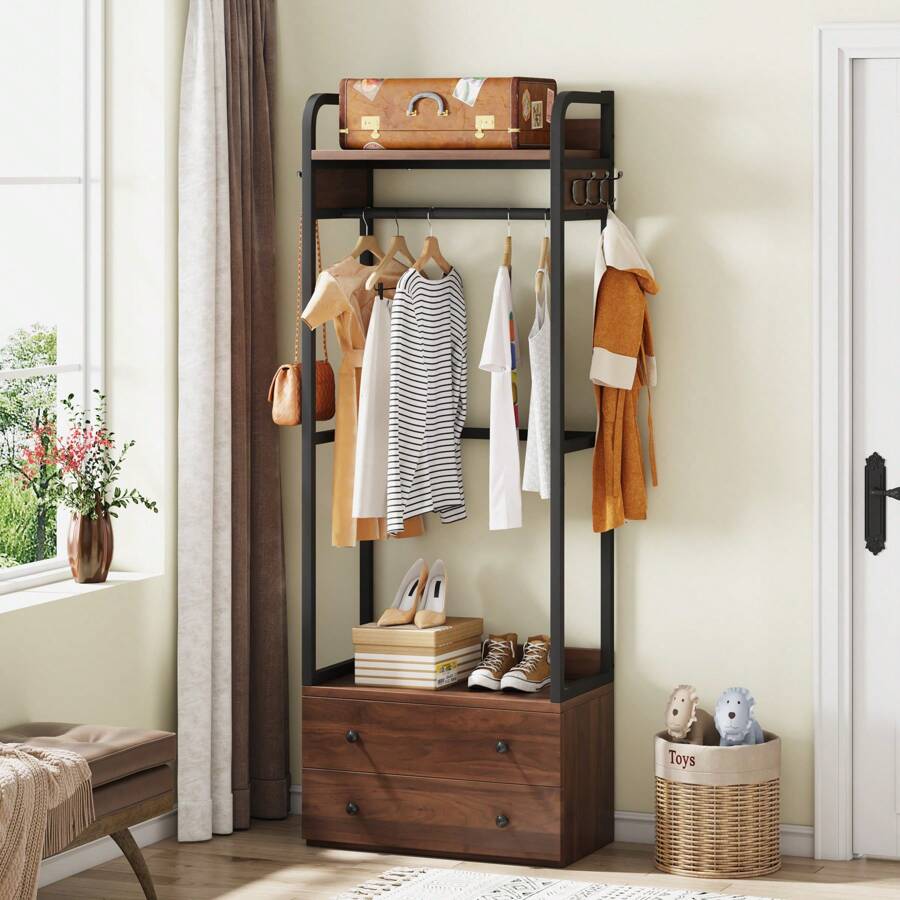 Tribesigns Freestanding Closet Organizer Small Clothes Rack with