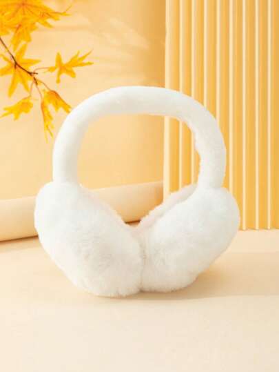 1pc Unisex Foldable And Cute Plush Ear Muffs, White, Suitable For Outdoor And Daily Wear For Keeping Warm And As Winter Gift