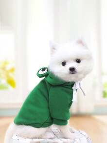 可愛的寵物青蛙圖案不掉毛保暖連帽衫 - 綠色 - 查看 4