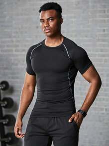 Camiseta de compresión de baloncesto, camiseta de manga corta ajustada para entrenamiento, ejercicio físico y carrera para hombres - Multicolor - Ver 2