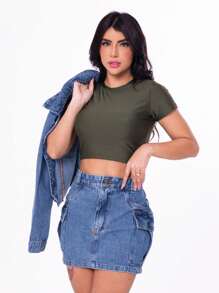 Women Denim Skirts - Medium Wash - View 3