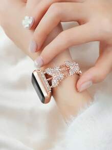 1pc Watch Band Women Fashion Metal Crystal Butterfly Wrist Strap