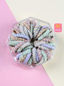 1 Box Of 50 Children's High Elasticity Simple And Versatile Hair Ties - Multicolor - View 3