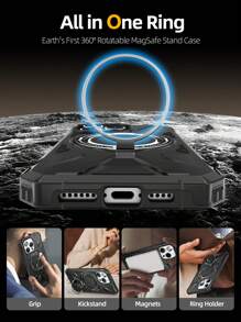 Habyby 360° Rotatable Magnetic Ring With Kickstand Phone Case Compatible With Iphone 11/IPhone 13/IPhone 14/IPhone 15/IPhone 12 - Black - View 7
