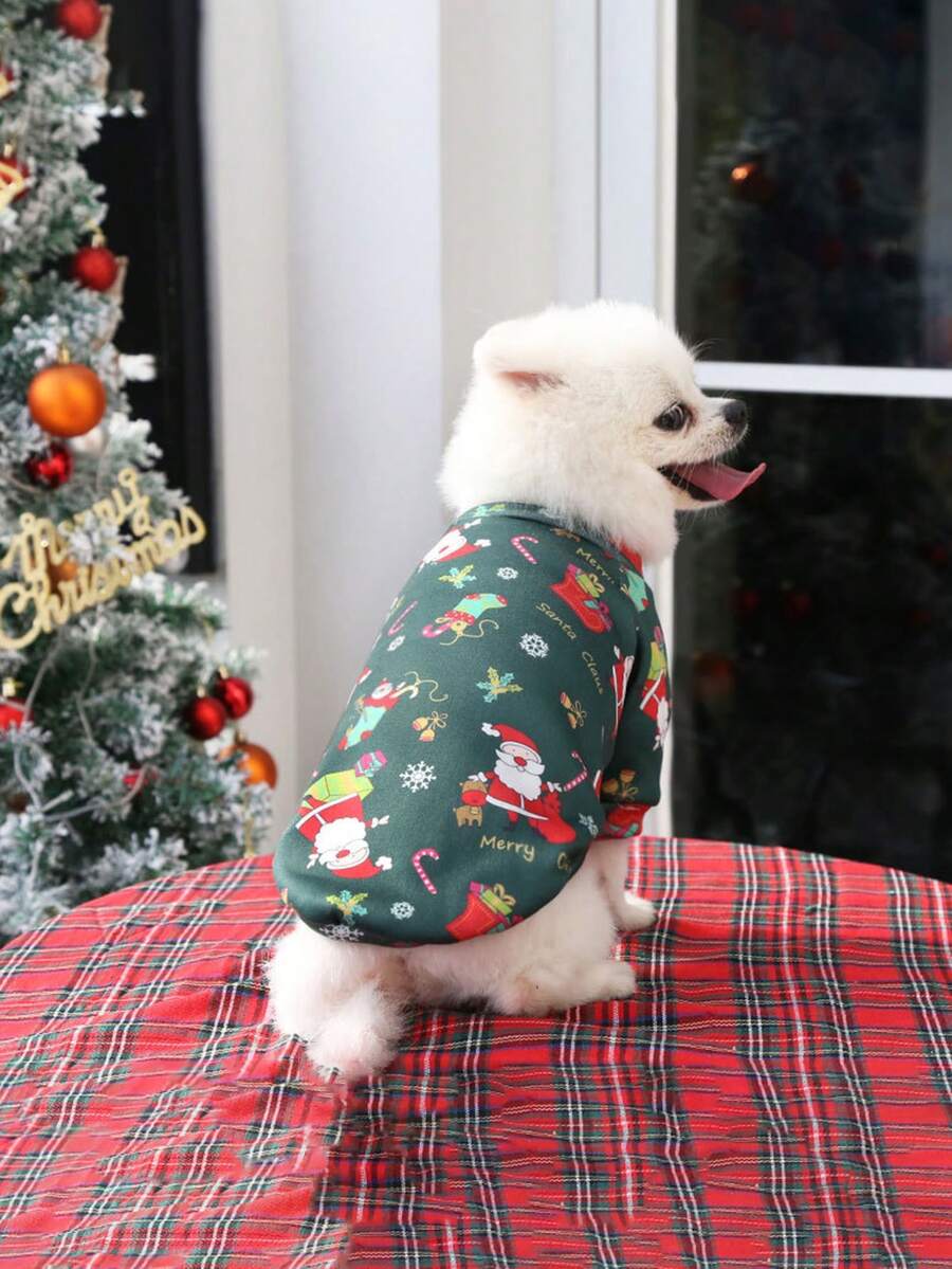 1件聖誕綠色寵物毛衣,適用於狗和貓,為節日和溫暖而設