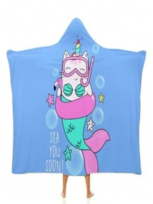 卡通印花創意連帽毛毯,可作為連帽衫、斗篷和斗篷穿著。由法蘭絨材料製成,適合家庭用作沙發和床毯。聖誕節和生日送給孩子的理想禮物。 - 彩色 - 查看 1