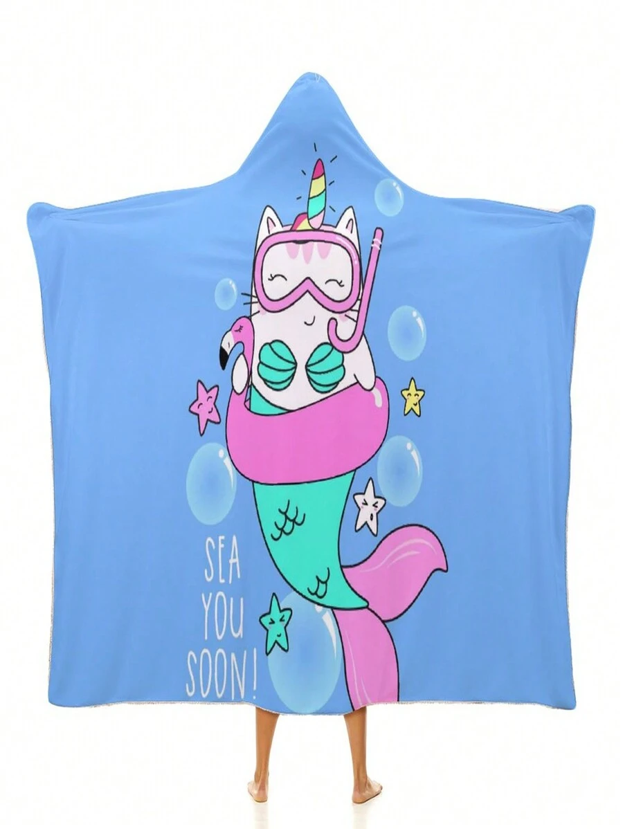 卡通印花創意連帽毛毯,可作為連帽衫、斗篷和斗篷穿著。由法蘭絨材料製成,適合家庭用作沙發和床毯。聖誕節和生日送給孩子的理想禮物。 - 彩色 - 查看 1