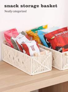 1pc Bohemian Style Handwoven Lace Storage Basket, Desktop Organizer Box For Bedroom, Nursery, Living Room, Suitable For Decorative Tabletop, Toilet, Shelf And Cabinet - 12x5.5x4in