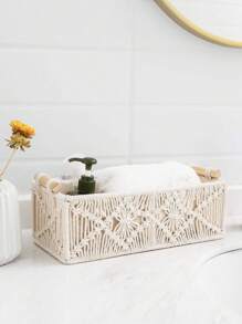 1pc Bohemian Style Handwoven Lace Storage Basket, Desktop Organizer Box For Bedroom, Nursery, Living Room, Suitable For Decorative Tabletop, Toilet, Shelf And Cabinet - 12x5.5x4in