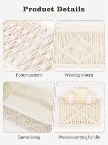 1pc Bohemian Style Handwoven Lace Storage Basket, Desktop Organizer Box For Bedroom, Nursery, Living Room, Suitable For Decorative Tabletop, Toilet, Shelf And Cabinet - 12x5.5x4in