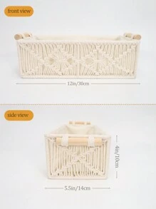 1pc Bohemian Style Handwoven Lace Storage Basket, Desktop Organizer Box For Bedroom, Nursery, Living Room, Suitable For Decorative Tabletop, Toilet, Shelf And Cabinet - 12x5.5x4in