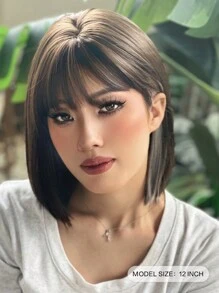 自然中发际线短鲍勃合成耐热假发多色带刘海 12 英寸直发全机器制造日常用于女性自然外观优质合成柔软假发