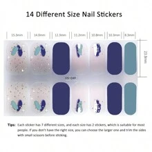 全包覆指甲貼紙1片,14張自粘式凝膠指甲貼紙,防水耐用3d時尚指甲貼紙,適用於女性、女孩、家庭慶祝、舞會、假期、旅行、快速修甲,粉色閃亮,附有指甲文件