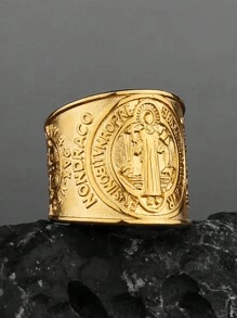 1 Miếng Retro Rộng Thép Titan Vượt qua Nhẫn Cho nam giới , Giải trí Phong cách - Vàng - Xem 1