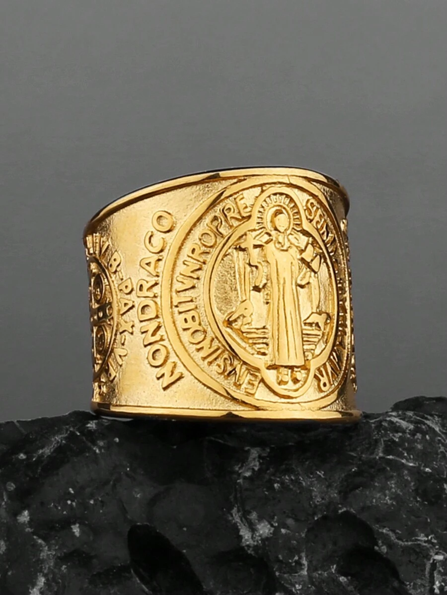 1 Miếng Retro Rộng Thép Titan Vượt qua Nhẫn Cho nam giới , Giải trí Phong cách - Vàng - Xem 1