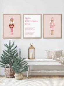3入組聖誕節粉紅色胡桃夾子快樂假期女孩房間壁畫裝飾無框畫布印刷品 - 彩色 - 查看 5