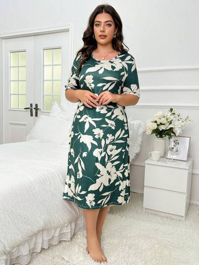 Plus Size Summer Casual Floral Print Nightgown