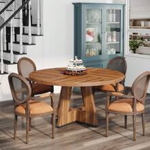 Tribesigns Round Dining Table For 4, 47 Inch Farmhouse Kitchen Table Small Dinner Table Wood Kitchen Dinning Table For Dining Room Kitchen,Living Room - 質樸棕色 - 查看 7