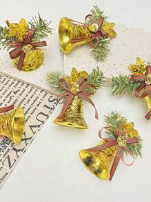 6pcs/pack Christmas Ribbon With Plastic Golden Wings Angel Bell Tree Decoration Pendant - Christmas bells - View 1