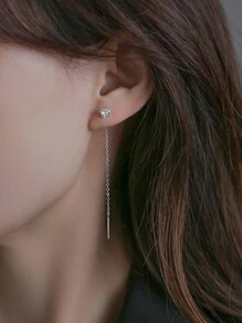 Nooxian 1pair Ladies' Round Copper & Cubic Zirconia Tassels Threader Earrings - Silver - View 2