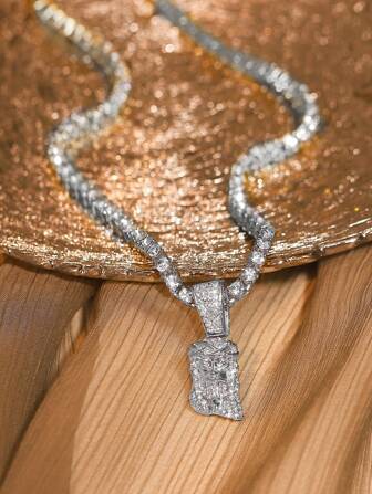 1PC JESUS Pendant Necklace Match 4mm Tennis Chain Shiny Ideal For Vacation,Parties, And Daily Wear,As A Gift For Dating For Women Men