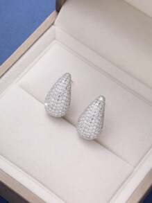 1pair Elegant Luxury Gold Water Drop Shaped Earrings, Decorated With Shiny Synthetic Cubic Zirconia, Suitable For Daily, Dates, Commuting, And Gifting To Girlfriend On Birthday