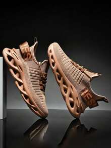 1 双 2023 年新款夏季男士鞋软底休闲透气网眼运动鞋适合跑步和体育活动（侧编织带的图案和纹理随机/不对称） - 棕色 - 查看 1