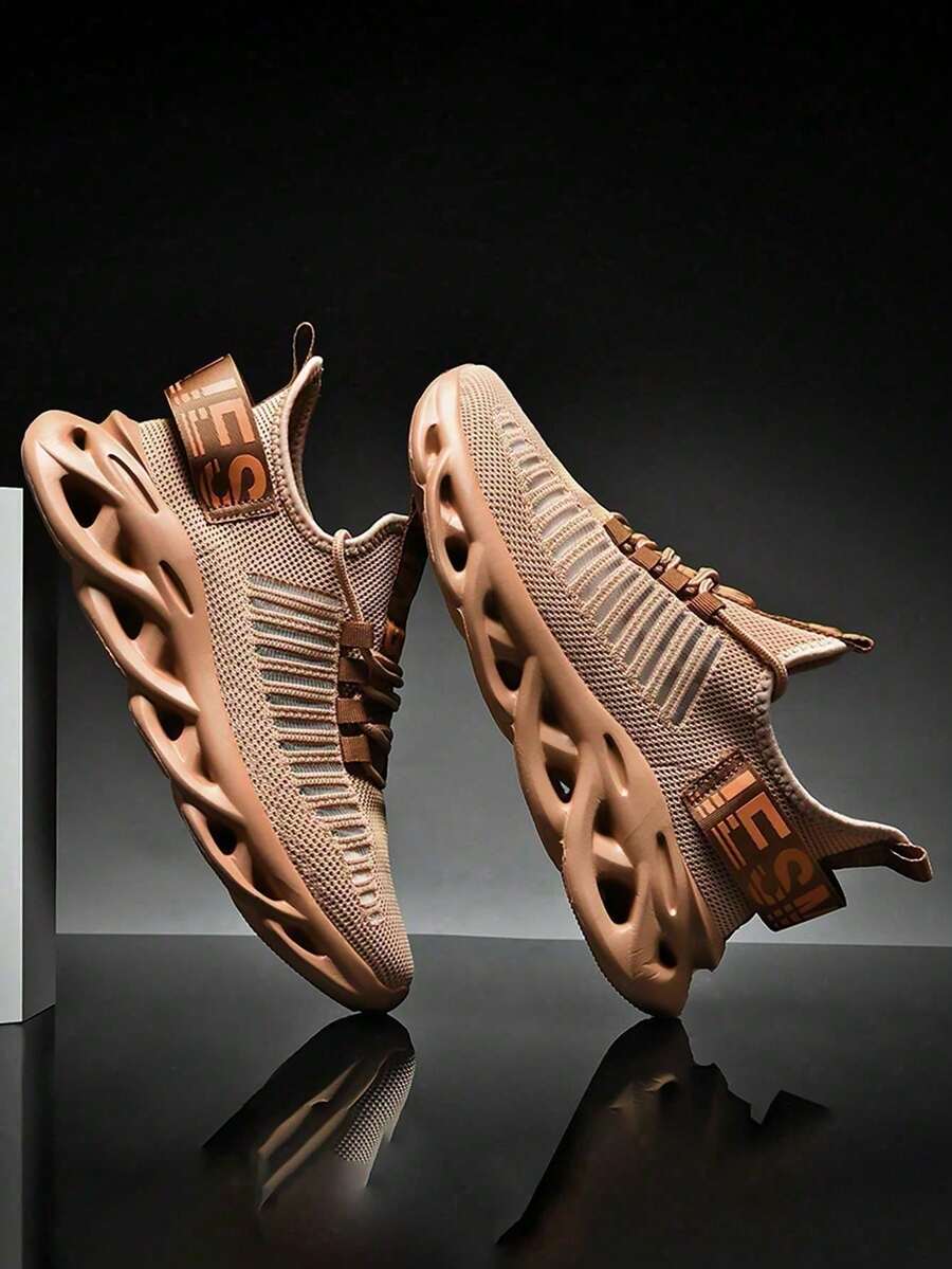 1 双 2023 年新款夏季男士鞋软底休闲透气网眼运动鞋适合跑步和体育活动（侧编织带的图案和纹理随机/不对称） - 棕色 - 查看 1