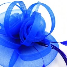 1pc Royal Blue Fascinator Hat With Feathers, Mesh Veil For Women, Suitable For Horse Racing, Wedding, Party Elegant Valentine's Day Accessories - Royal Blue - View 2