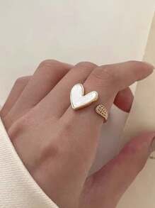 1 pieza Nuevo y exclusivo anillo de mujer con forma de corazón de cobre con micro-incrustaciones, diseño de moda y lujo, ajustable, para San Valentín, mamá, madre, Día de la Madre, regalo